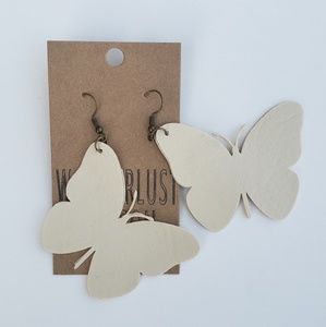 Butterfly - Ivory Faux Leather Fishhook Earrings